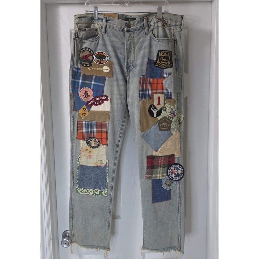 Polo Ralph Lauren Avery Boyfriend Jeans Women 31 Patchwork Badges PRLC Rope Dyed